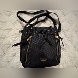 GUESS Black Chevron Drawstring Shoulder Bag